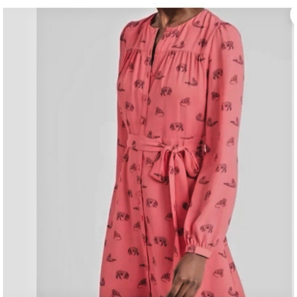 NWT Banana Republic Coral Tiger Print Shirt Dress Womens 8 Wedding Guest Modest